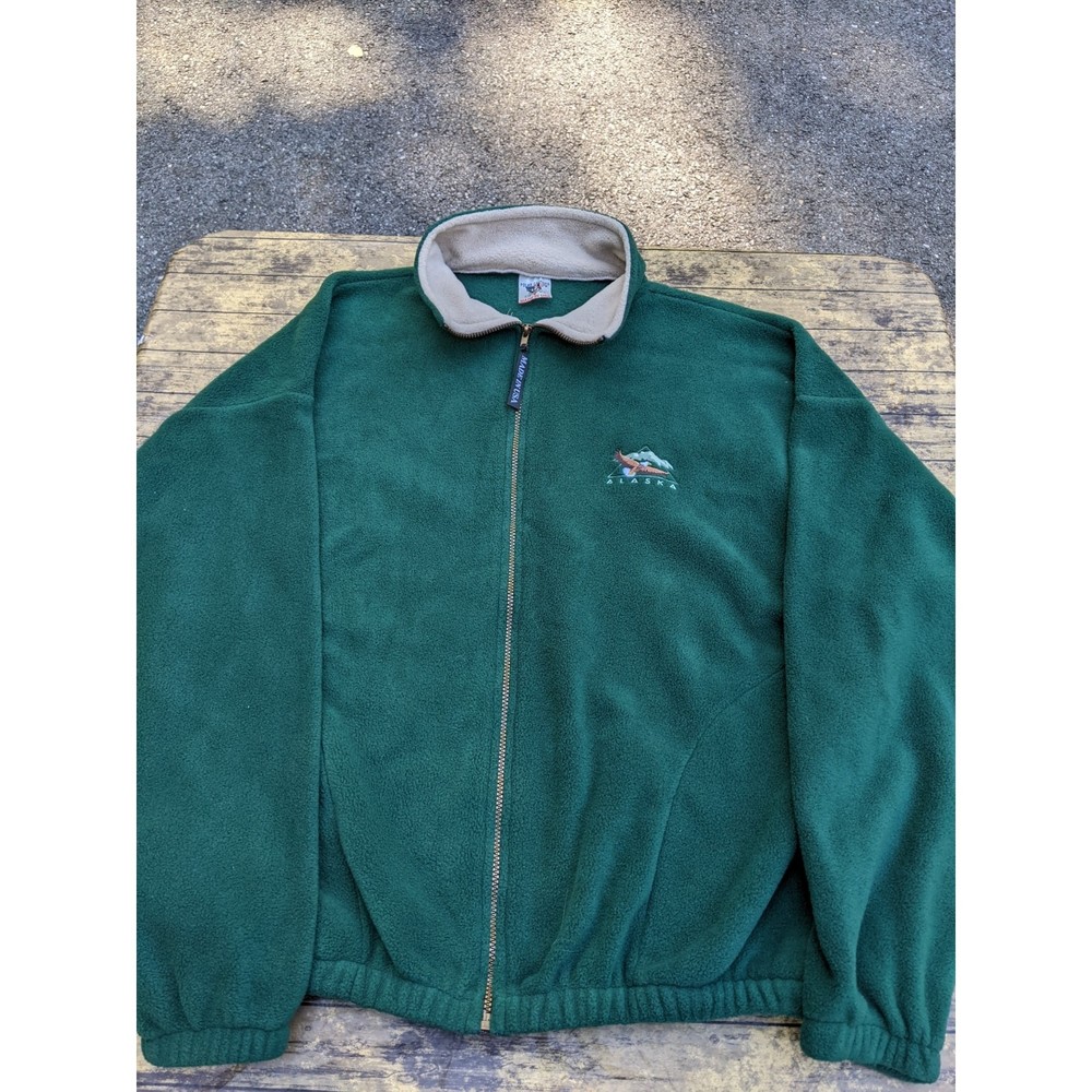 Vintage Alaska Polar Graphics Green Fleece Bald Eagle Full Zip Jacket Sz L